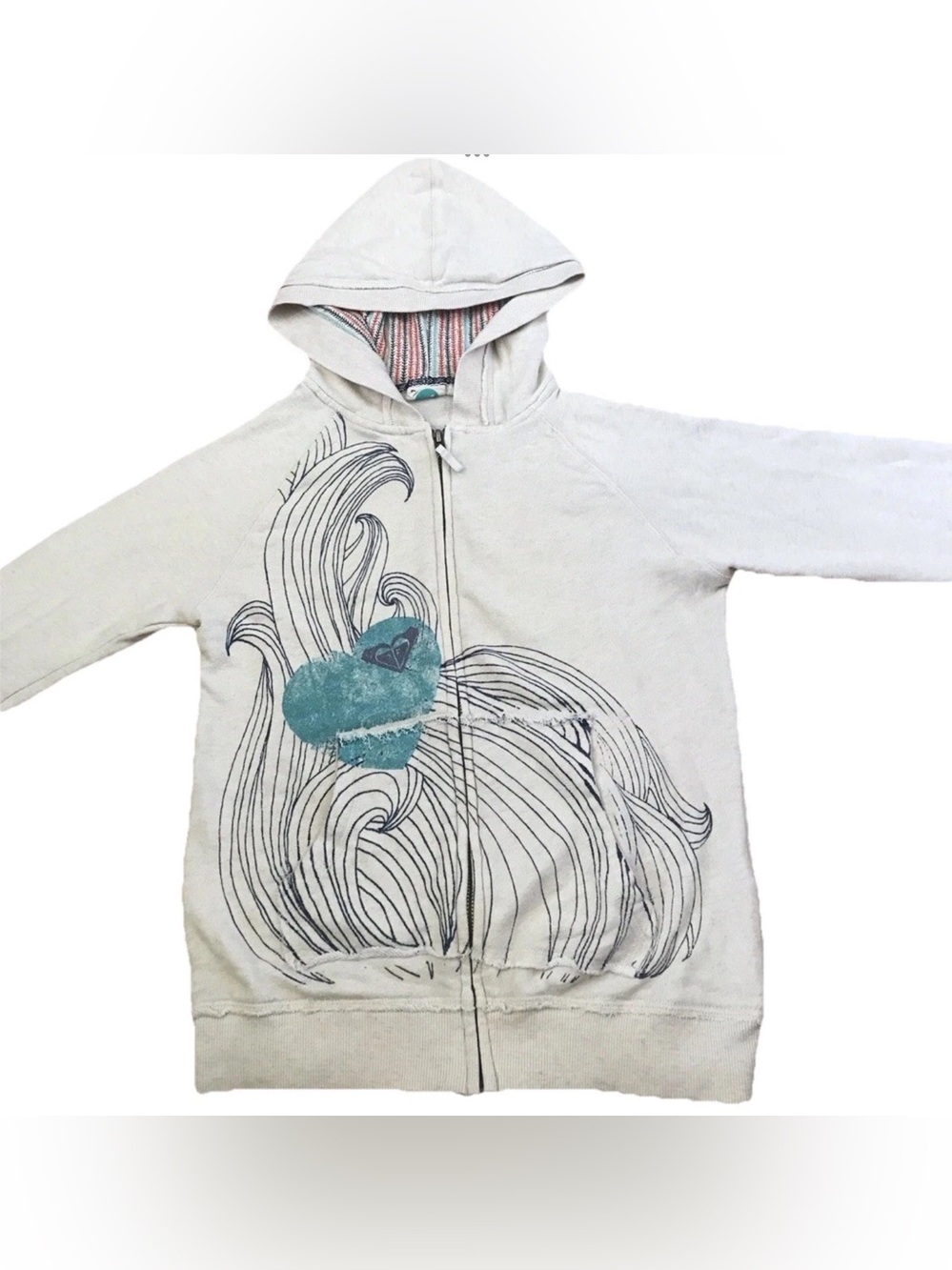 Roxy Girl Full Zip Hooded Graphic Jacket Girls Size 10/12 M